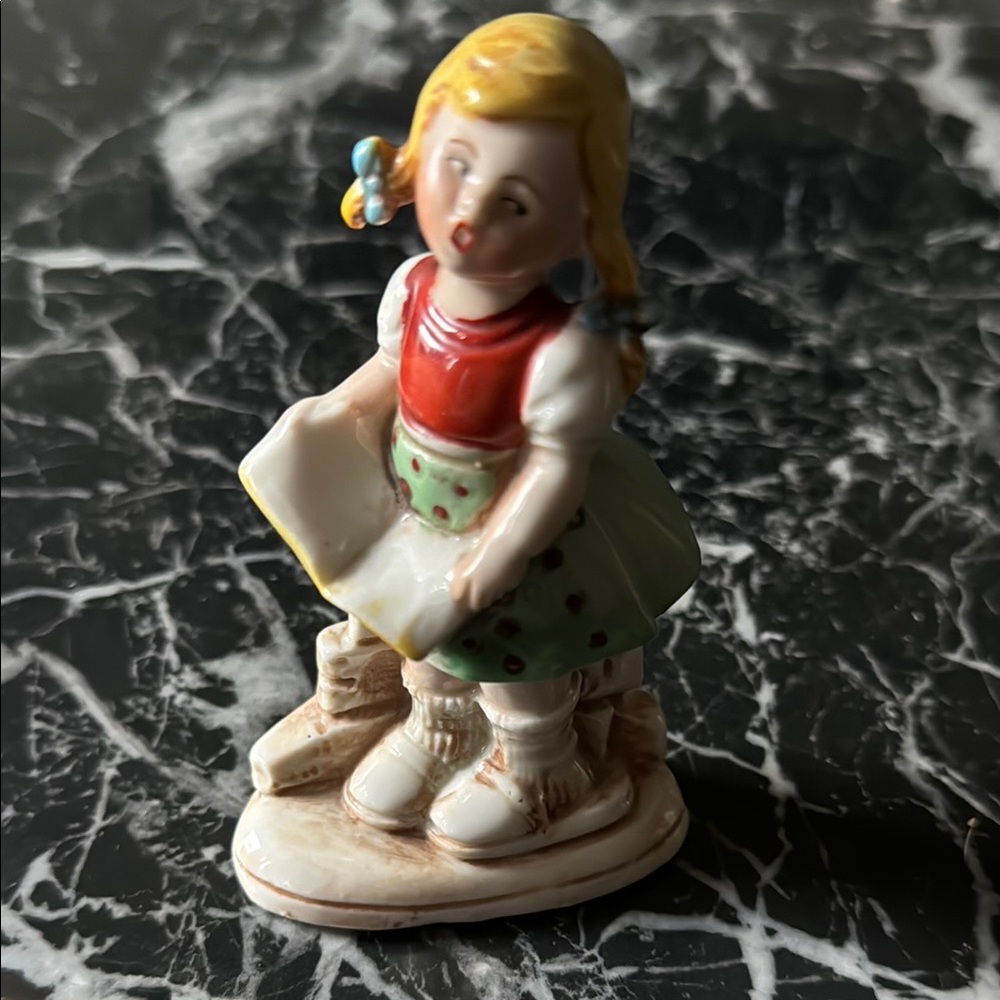 Charming Porcelain Girl Figurine - Red and Green Dress